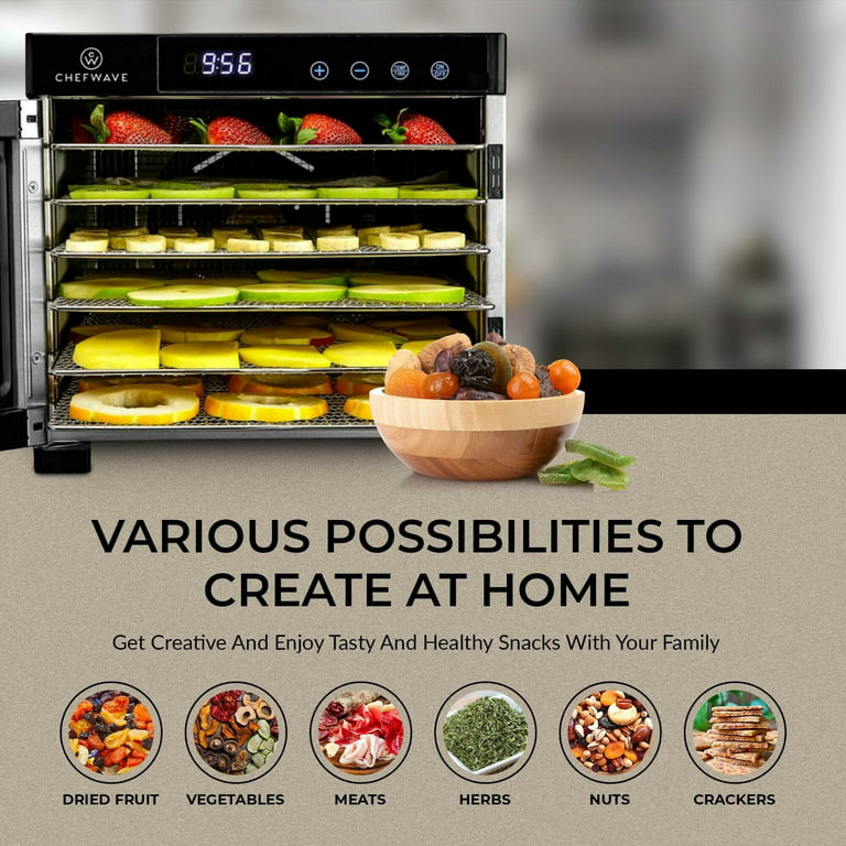 Army Skeptisk Modernisering ChefWave 6 Tray Food Dehydrator with Stainless Steel Racks, Temp + Time  Control - Walmart.com