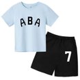 thumbnail image 3 of Ropa de bebé con estampado de letras para niños y adolescentes, conjunto de camiseta y pantalones cortos de verano de 2 piezas, conjunto informal de manga corta para niños y niñas, 3 of 5