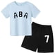 thumbnail image 3 of Ropa de bebé con estampado de letras para niños y adolescentes, conjunto de camiseta y pantalones cortos de verano de 2 piezas, conjunto informal de manga corta para niños y niñas, 3 of 5