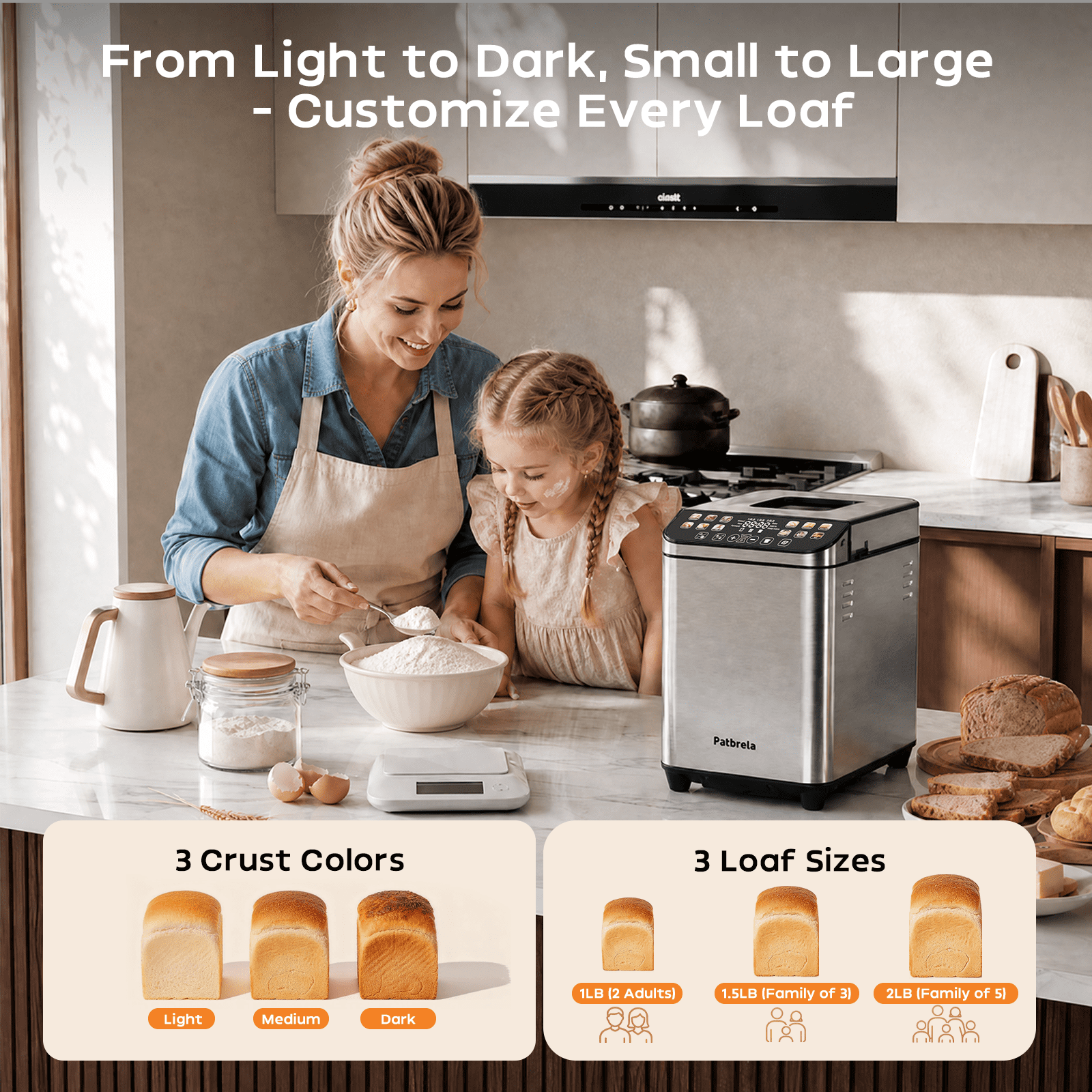 25-in-1 Bread Maker Machine, 2LB Automatic Bread Making, 3 Crust Colors & 3 Loaf Sizes, 15H Timer & 1H Keep Warm, Yogurt, Jam, Cake, Rice Wine