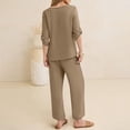 thumbnail image 5 of Women's 2 Piece Lounge Set, 3/4 Sleeve V Neck Casual Top and Wide Leg Pants, Soft Material Matching Outfit for Daily Wear, Beach Travel and Relaxation-Khaki, 5 of 7