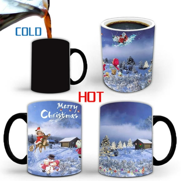 IROINID Christmas Mugs,Christmas Santa Claus Mug,Cute Christmas Coffee Mugs,Couple Color Changing Mug Interesting Hot Water Temperature Gradient Coffee Breakfast Tea Ceramic Cup