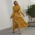 thumbnail image 5 of Odeerbi Dresses for Women 2025 Fashion Crewneck Floral Printed Slim Long Sleeves Ankle-length Dress Yellow, 5 of 6