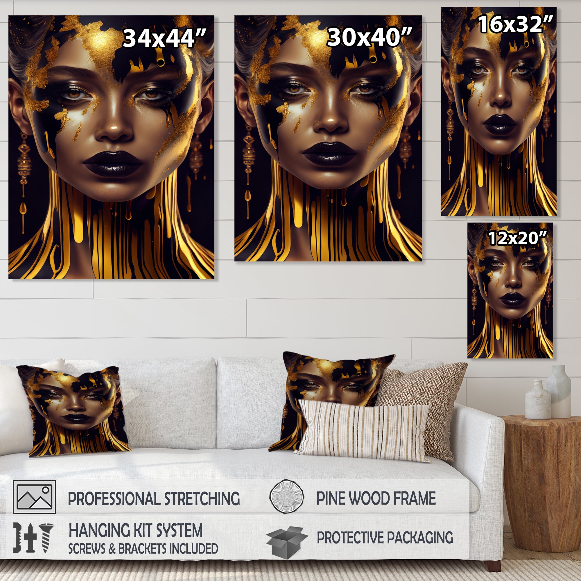 Designart Sensual Liquid Gold Woman V Canvas Wall Art