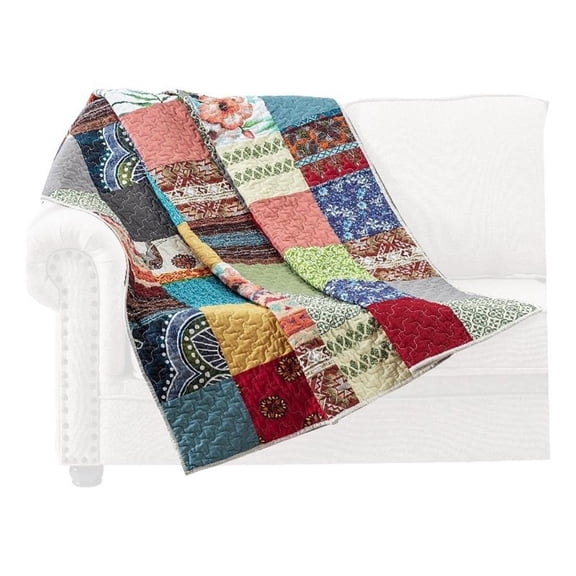 Benjara Lily 50 x 60" Quilted Patchwork Throw Blanket-Multicolor Cotton Strips