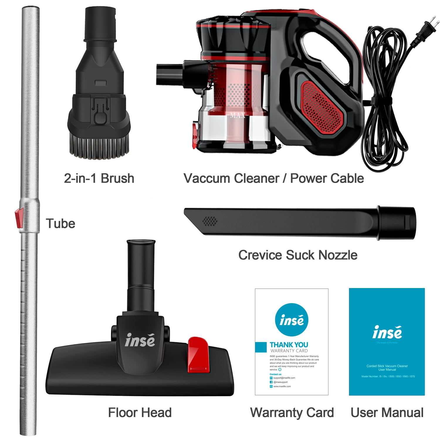 INSE Stick Corded Vacuum Cleaner, 18KPA Powerful Suction with 600W Motor, 3 -in-1 Handheld for Pet Hair Hard Floor Home 