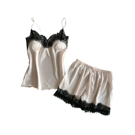 KVMeteor Women Sexy Satin Cami Shorts Set Lingerie Babydoll Sleepwear Pajamas