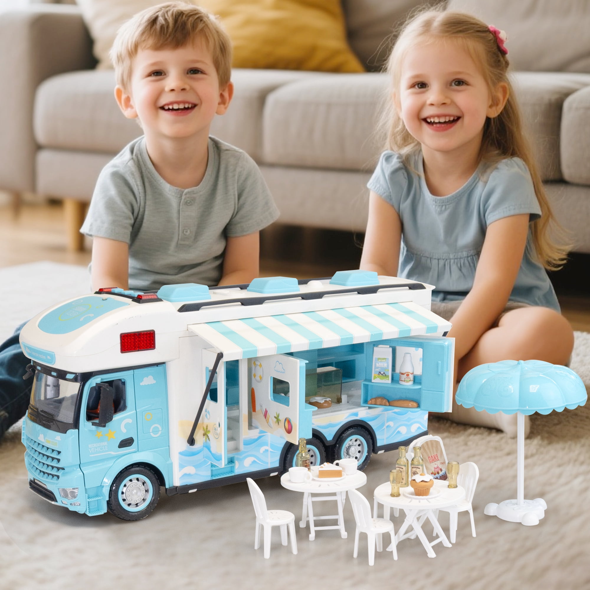 SaveJoy 1:12 Remote Control Cars for Boys Girls Age 3-8, RC Cars  Recreational Vehicle Toy Campervan Motorhome with Playset