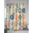 thumbnail image 5 of Boho Morocco Extra Long Shower Curtain Set, Waterproof Shower Curtains for Bathroom, Retro Farmhouse Ethnic Neutral Aesthetic Washable Fabric Cloth Bath Curtain for Bathtub with Hooks 72x96 Inches, 5 of 6