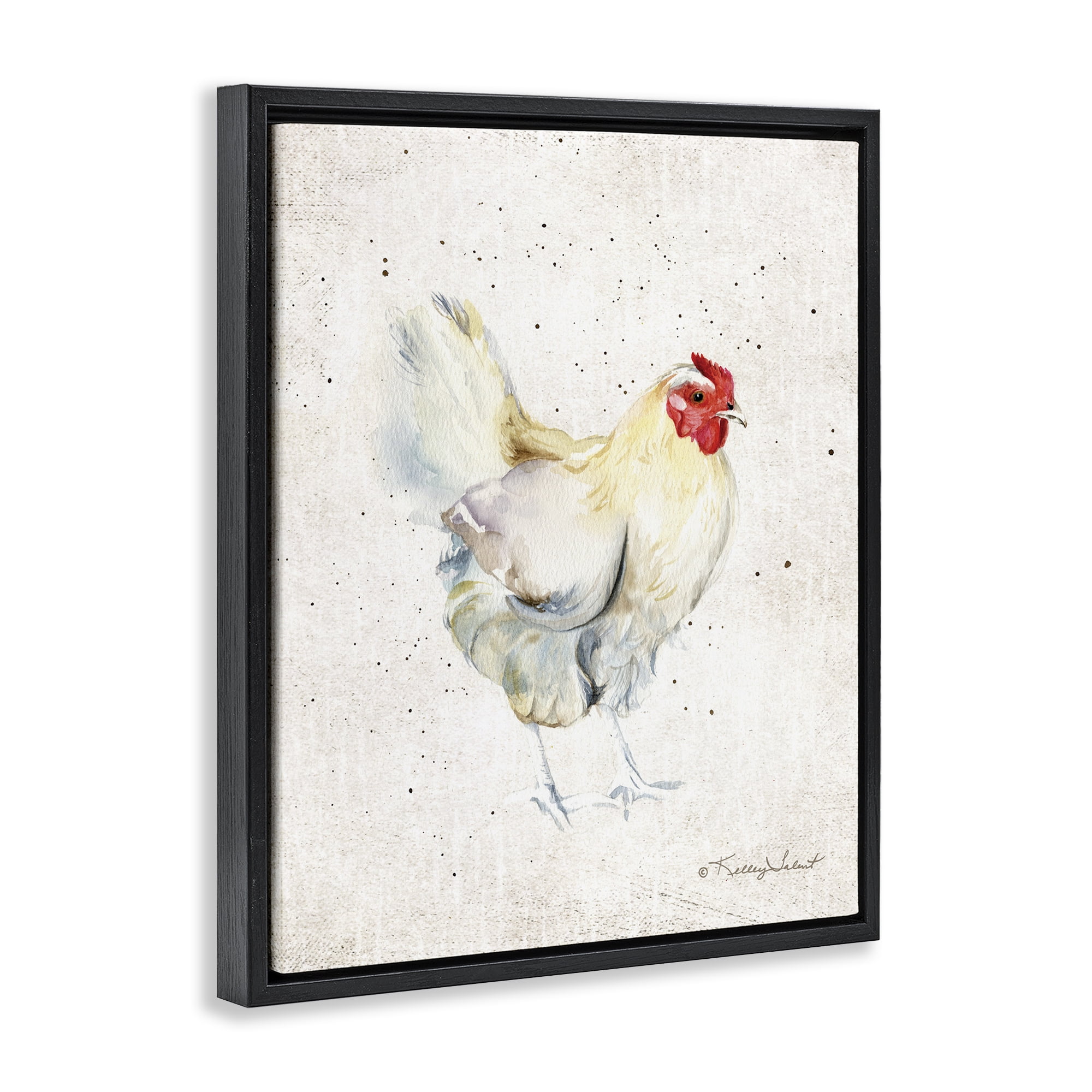 Stupell Industries Chicken with Speckled Paint Animals & Insects Painting Black Floater Framed Canvas Art Print Wall Art, 17 x 21