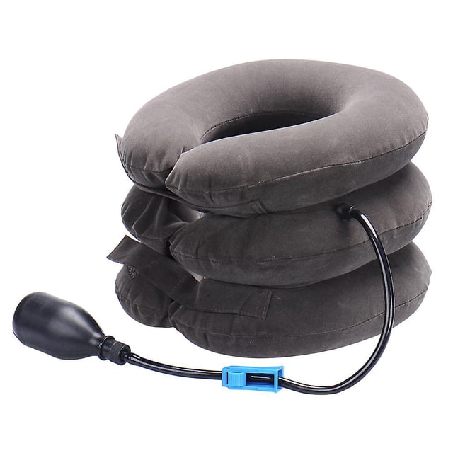 Dispositivo de tracción cervical, soporte de cuello inflable (gris), collarín ajustable que es bueno para la alineación de la columna y el alivio del dolor de cuello crónico, tracción