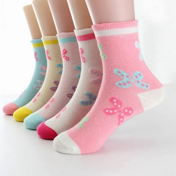 5 Pairs/Lot Spring Autumn High Quality Girls Socks Cotton Butterfly Candy Color Socks For Girls 3- 12 Year Children Socks 5 pairs butterfly 8 to 10 year
