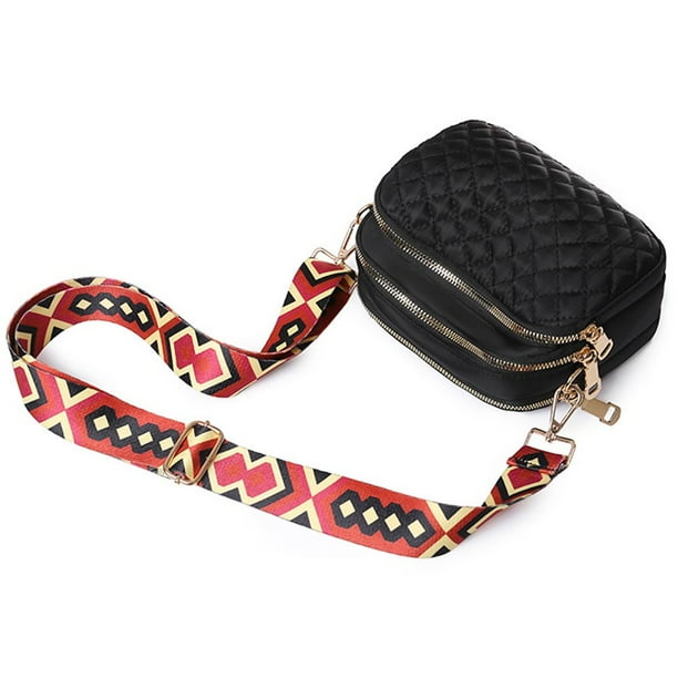 Small Crossbody Purse for Women Triple Zip Cell Phone Handbag Colored Wide Strap Shoulder Bag Black