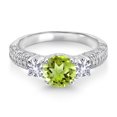 thumbnail image 2 of Gem Stone King 925 Sterling Silver Green Peridot White Created Sapphire and White Moissanite Engagement Ring for Women (2.03 Cttw, Gemstone August Birthstone, Round 7MM and 4MM, Size 7), 2 of 3