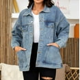 thumbnail image 5 of Frostluinai Oversized Denim Jacket Women Long Sleeve Distressed Jean Jacket Button Down Lapel Collar Denim Coats Loose Fit Jean Coats with Pocket, 5 of 7