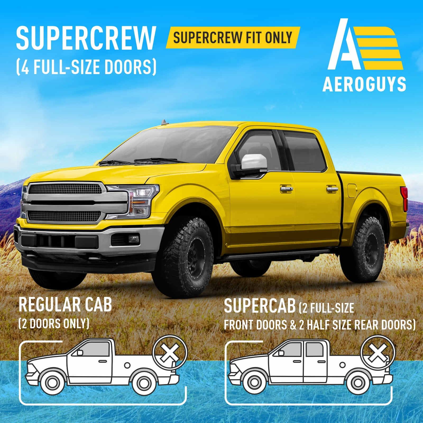 AEROGUYS in-Channel Window Deflectors Extra Durable Window Visors Rain Guards Fit for Ford F-150 2015-2020 SuperCrew, Sun Visors, Wind Deflectors, Vent Visors, Truck Accessories - 4pcs. AG0047