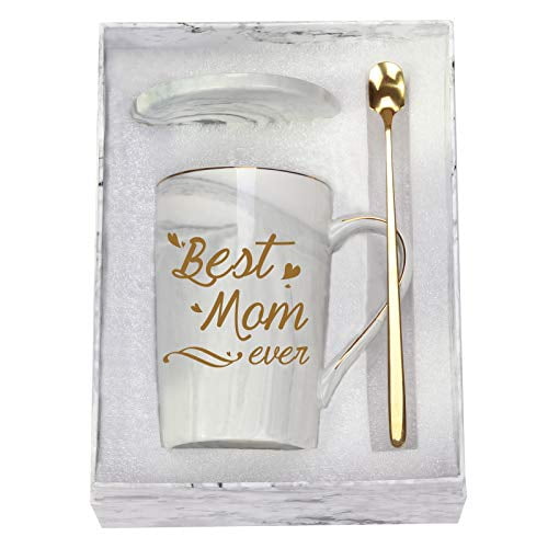 Best Mom Ever Coffee Mug Mom Mother Gifts Novelty Gifts for Mom from Daughter Son Women Mom Gifts for Mom Mother Marble Mug with Exquisite Box Packing Spoon Coaster Sock Card 14 Oz Pink 