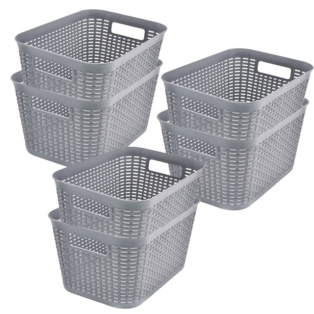 Set de 6 Canastas Organizadoras IPP Tipo Rattan Gris