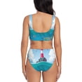 thumbnail image 3 of Wukai Lighthouse Sea Port Women's Bikini Set Two Piece,wimsuit High Waisted V Neck Twist Front Adjustable Spaghetti Straps Bathing Suit-Medium, 3 of 7