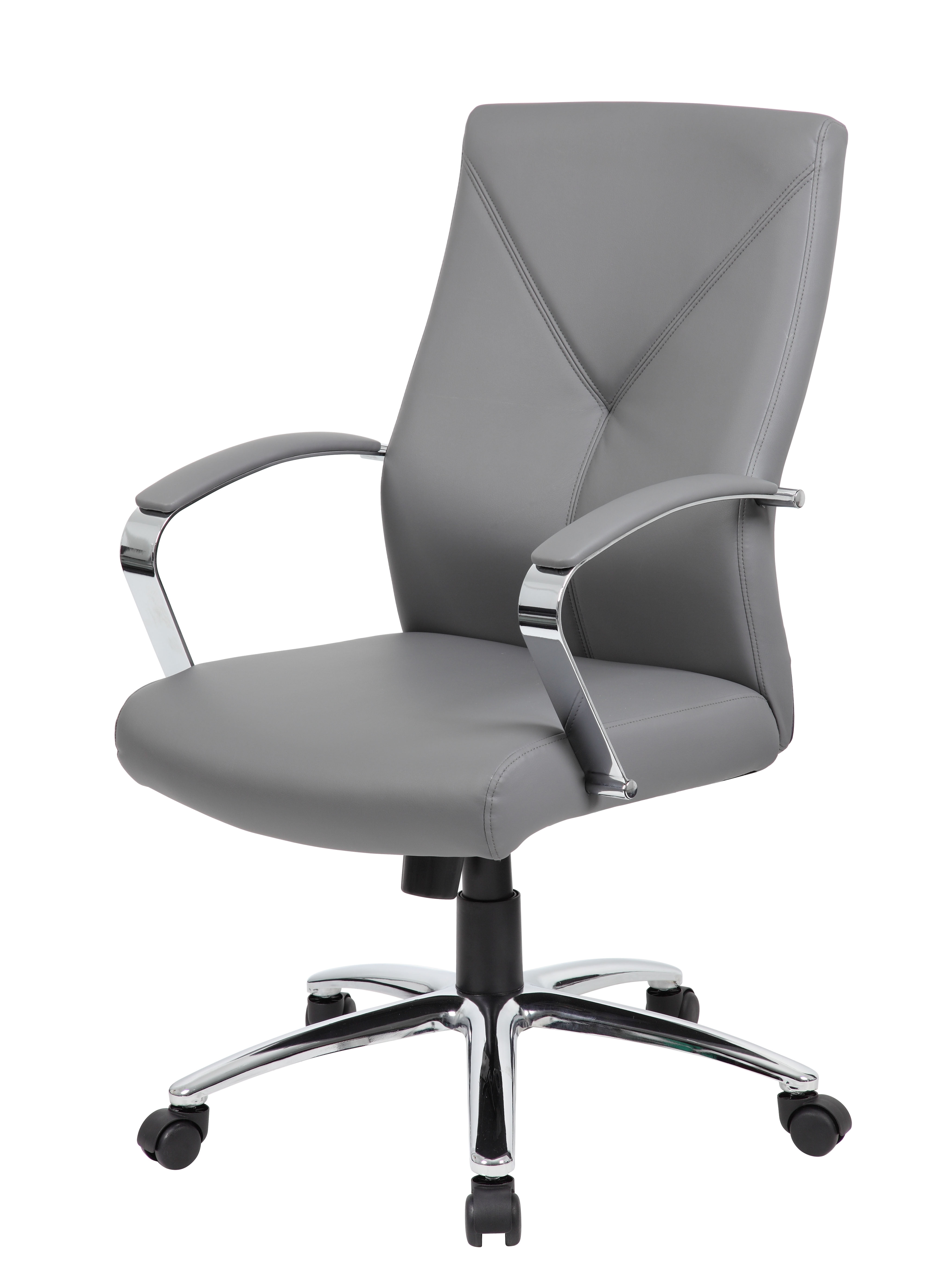 Boss Office Products LeatherPlus Home Office Adjustable Executive Chair with Casters, Grey