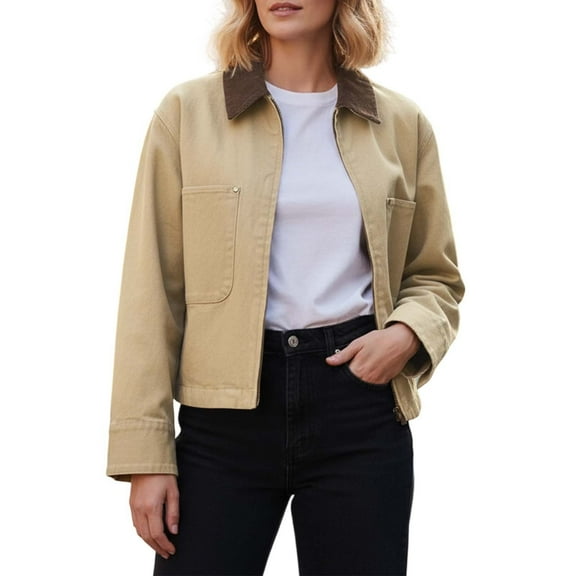 Bibifish Womens Jackets Casual Zip Up Jackets Corduroy Stand Collar Trendy Daily Streetwear Lightweight Outerwear With Pockets