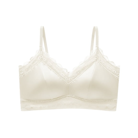 MEICHEN Elegant Satin Full Coverage Tshirt Bras for Women Solid Lace Edged Wireless No Show Underwear Push Up Bralettes