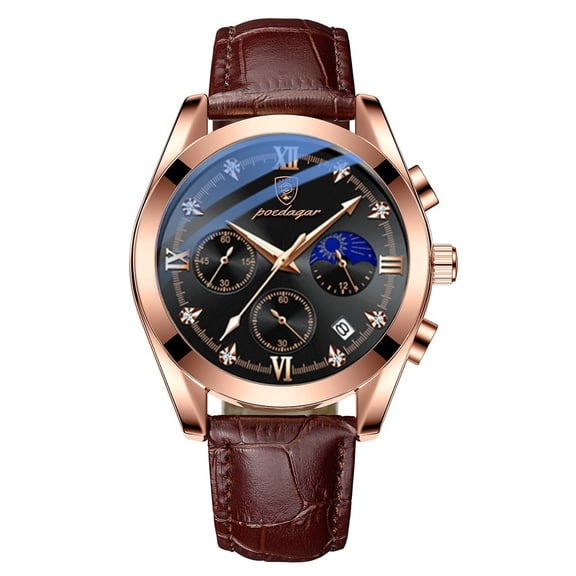 POEDAGAR Men's Watch Fashion Sport Chronograph Leather Watches Waterproof Luminous Military Watch Business Men Wristwatch Gift