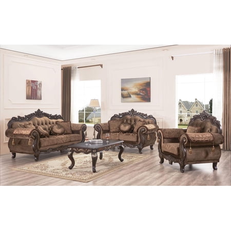 Dark Walnut Carved Wood Loveseat McFerran SF2267 Classic Traditional