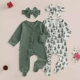 thumbnail image 2 of Karoyedx Newborn Outfits Baby Girl Infant Baby Girl Plaid Romper Baby Sweatshirt Romper Ruffle Festival Clothes Fall Winter Outfits with Headband Green Size,3-6 Months, 2 of 4