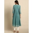 thumbnail image 3 of Janasya Indian V-Neck 3/4 Sleeve Self Design Green Poly Chiffon Kurta For Women, 3 of 5