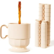 Exquisite Ivory Plastic Espresso Cups - 8 Oz Plastic Coffee Cups Or Tea Cup - 80 Pack - Plastic Tea Mug - Plastic Coffee Cups With Handles - Plastic Tea Cups For Tea Party, Luncheons, Buffets & More