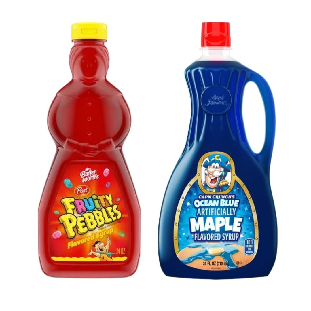 Cap'n Crunch Ocean Blue Maple and Fruity Pebbles Flavored Pancake Syrup