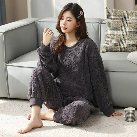 

QWZNDZGR Pajamas For Couples Set Thick Warm Coral Fleece Pyjamas Winter Lounge Men s Women Sleepwear Flannel Soft Loose Home Clothes Suit