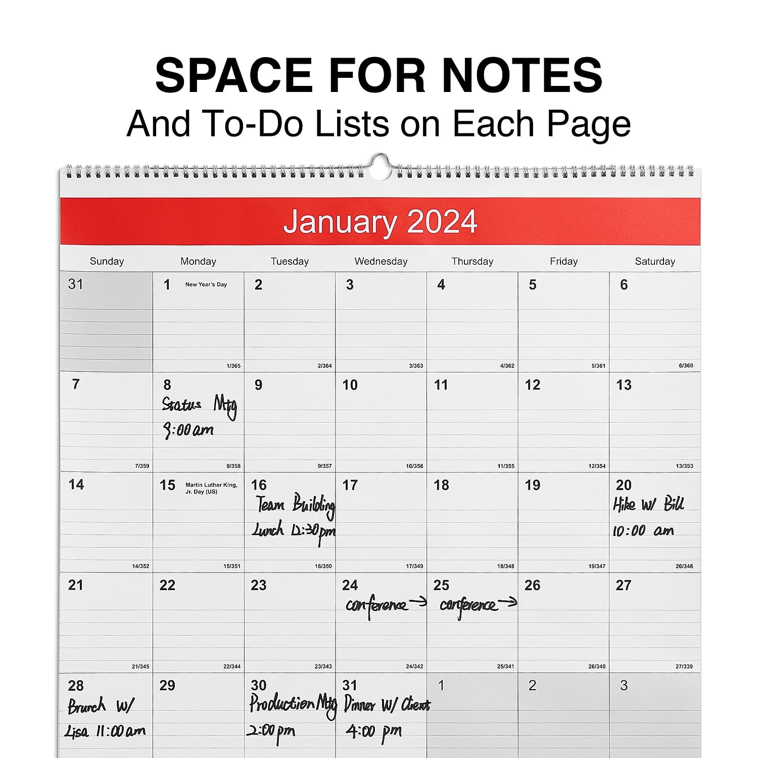 2024 Staples 22" x 29" Wall Calendar White/Red (ST53914-24) - Walmart.com