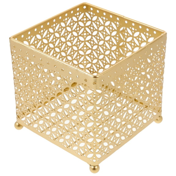 Golden Metal Storage Basket for Home Use Durable Desk Organizer with Stylish Look 7.87 Inches