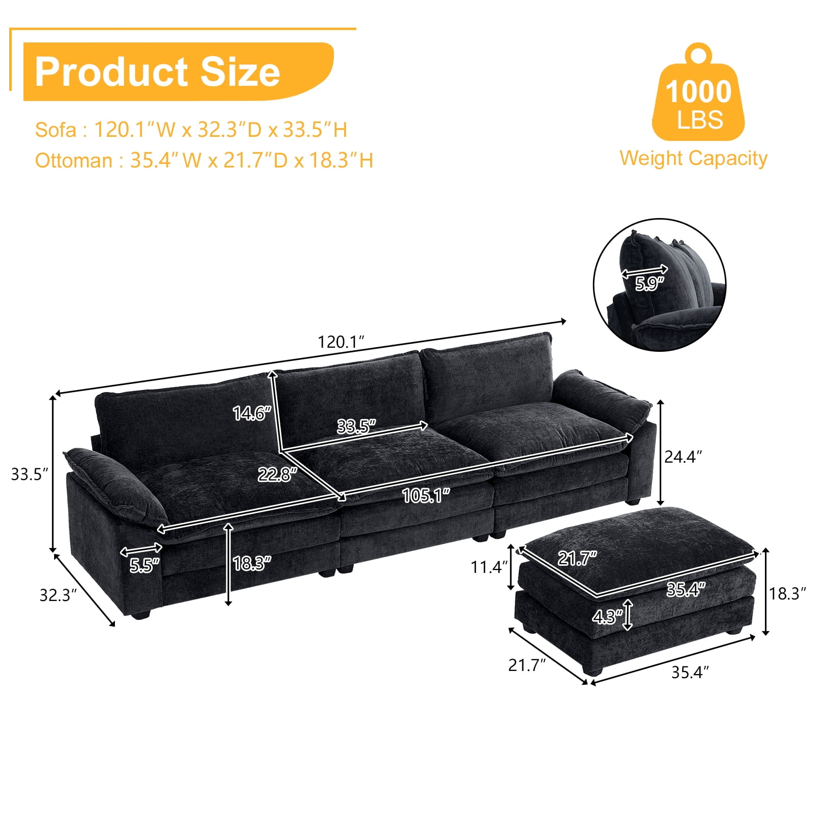 Zimtown L-Shaped Convertible Sectional Sofa with Ottoman Zimtown L-Shaped Convertible Sectional Sofa with Ottoman