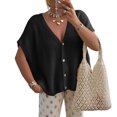 thumbnail image 2 of OIOLOYJM Womens Spring Oversized Cardigans Batwing Short Sleeve Button V Neck Sweater Tops Casual Fashion Knit Lightweight Clothes Black S, 2 of 4