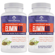 Truthentics Psyllium Husk Capsules 1080mg + Slippery Elm | Eliminaid Fiber Supplement for Digestive Health & Regularity | Aloe & Prebiotics | 120 Capsules (2-Pack)