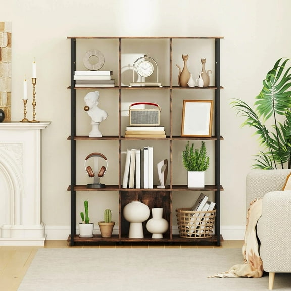 Auranook 12-Cube Bookcase 57" Tall Freestanding Bookshelf Industrial Shelf Display Rack