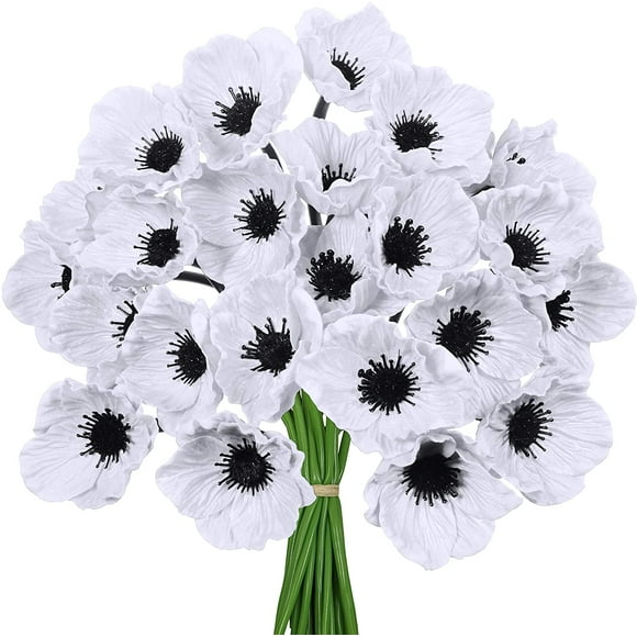 MAMOWEAR Artificial Poppy Flowers Stems PU Real Touch Faux Poppy Anemones Fake Flowers for Wedding Bouquets Home Garden Floral Arrangements Décor