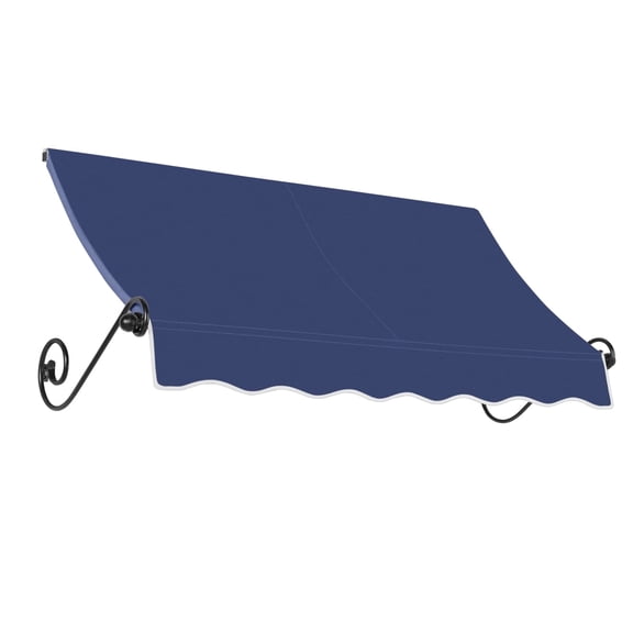 Awntech 7.38 Ft Charleston Sloped Fixed Awning with Scrolled Iron Arms (88.5in x 24in x 36in), Navy