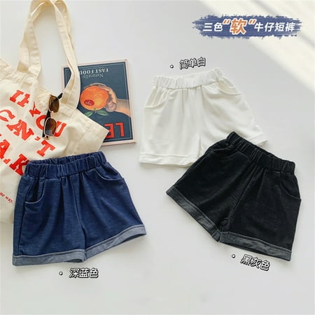 

PEASKJP Shorts for Girls Kids Lightweigh Soft Girls Bermuda Short Comfortable Cotton Elastic Waistband Dark Blue 5-6 Years
