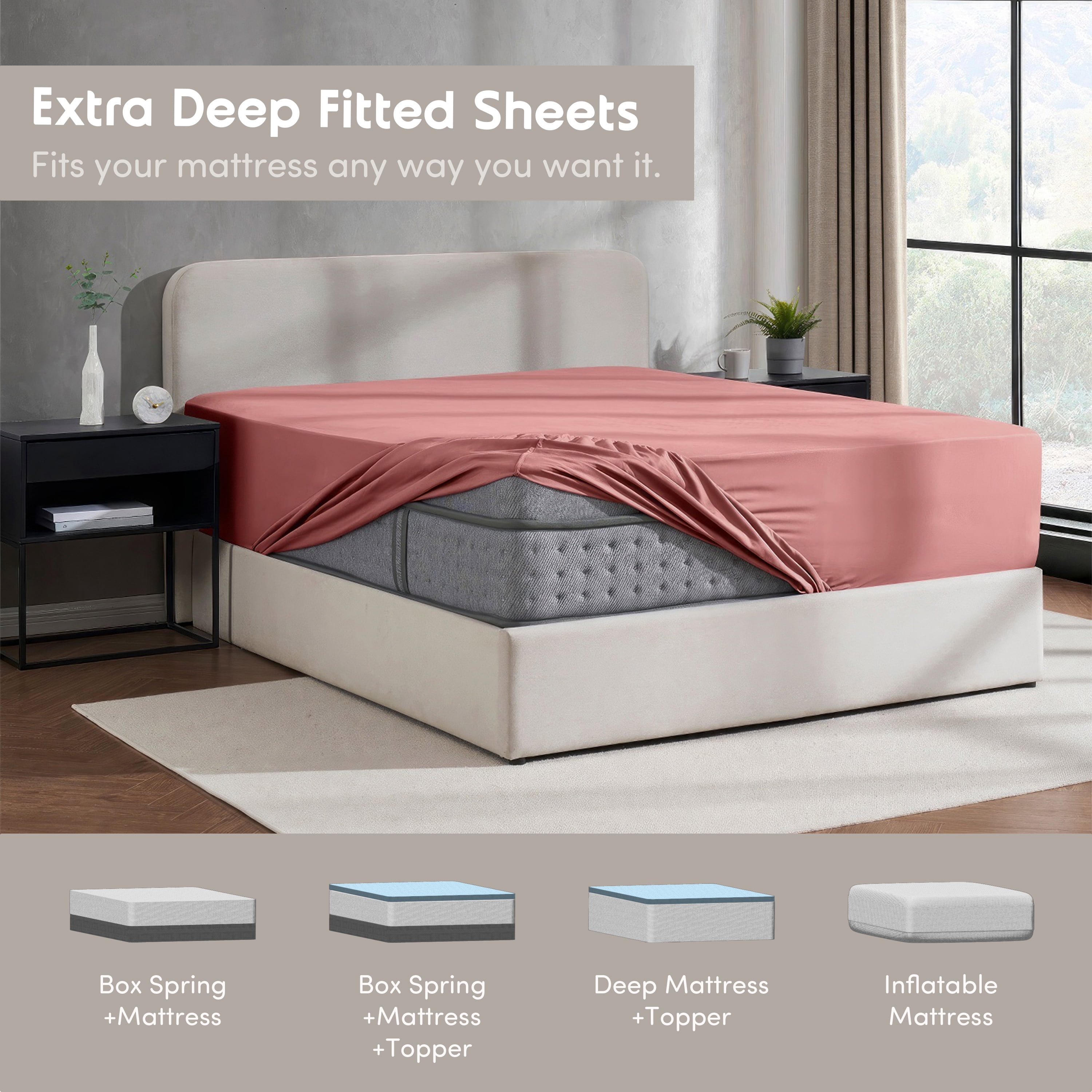 LammaLoe Extra Deep Pocket Twin Fitted Sheet Only, Fits 18" to 24" Mattress, Soft Microfiber Fitted Bed Sheet, Pink Clay