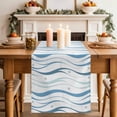 thumbnail image 3 of Blue Stripes Cotton Linen Table Runner for Dining Kitchen, Modern Gradient Abstract Ocean Waves Lines Wedding Outdoor Party Tablerunners, Dresser Scarf Coffee Tablecloth Runners 13x90 Inches, 3 of 8