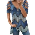 thumbnail image 2 of Pntutb Verano Mujer Cremallera Retro Impresión Cuello en V Suelta Manga Corta Camiseta top Pntutb Pntutb-5497, 2 of 5