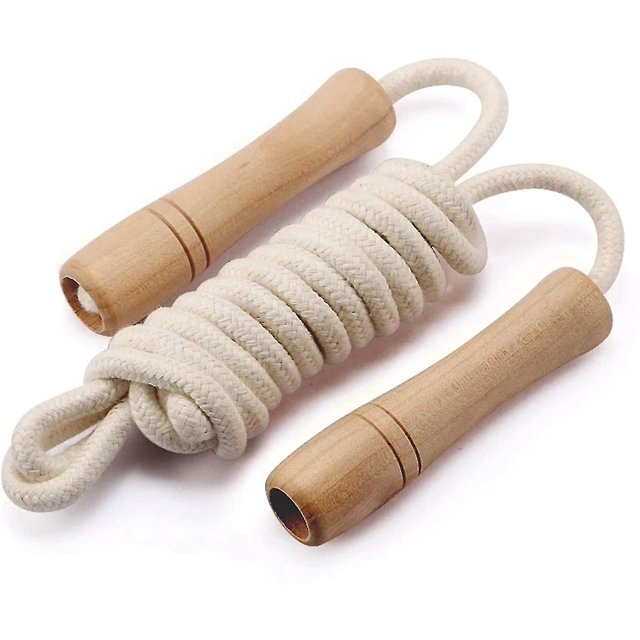 Cuerda para saltar para niños - Mango de madera - Cuerda para saltar de fitness trenzada de algodón ajustable