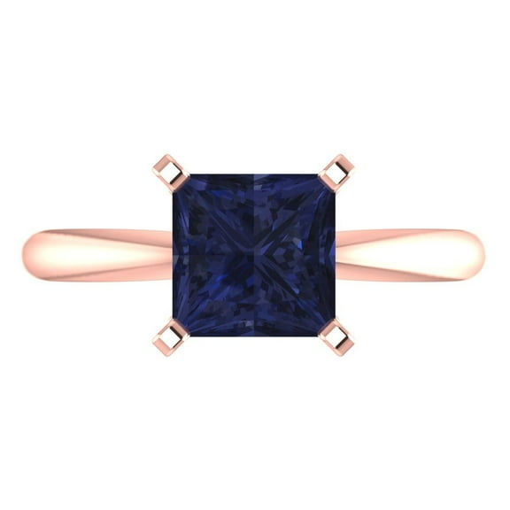 Solitaire Engagement Ring for Women - 2ct Simulated Blue Sapphire in 18K Rose Gold Promise Ring