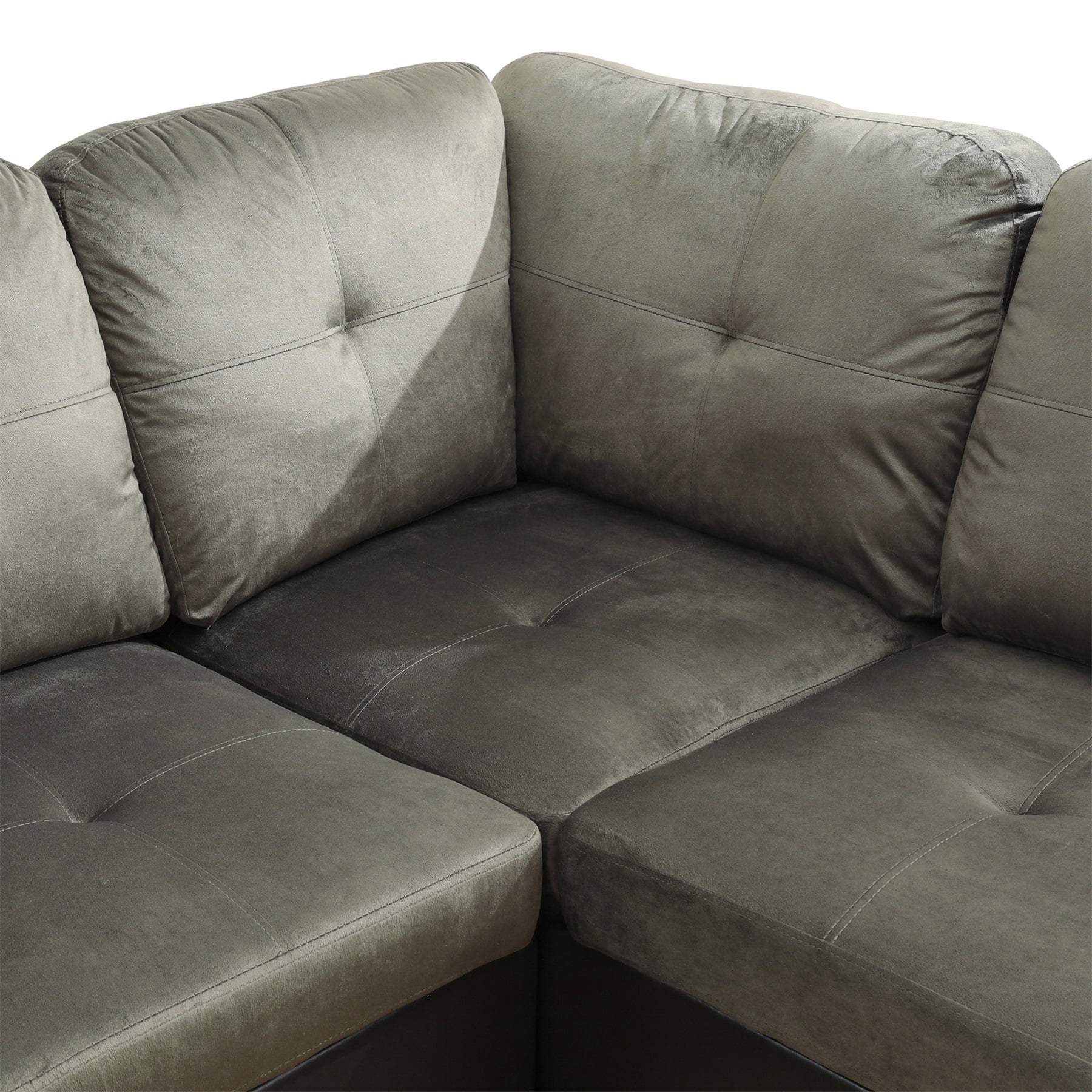 Hommoo Flannel & PVC L-Shaped Sectional Couch and Sofa Set, Modern Living Room Furniture Set, Right Side, Taupe