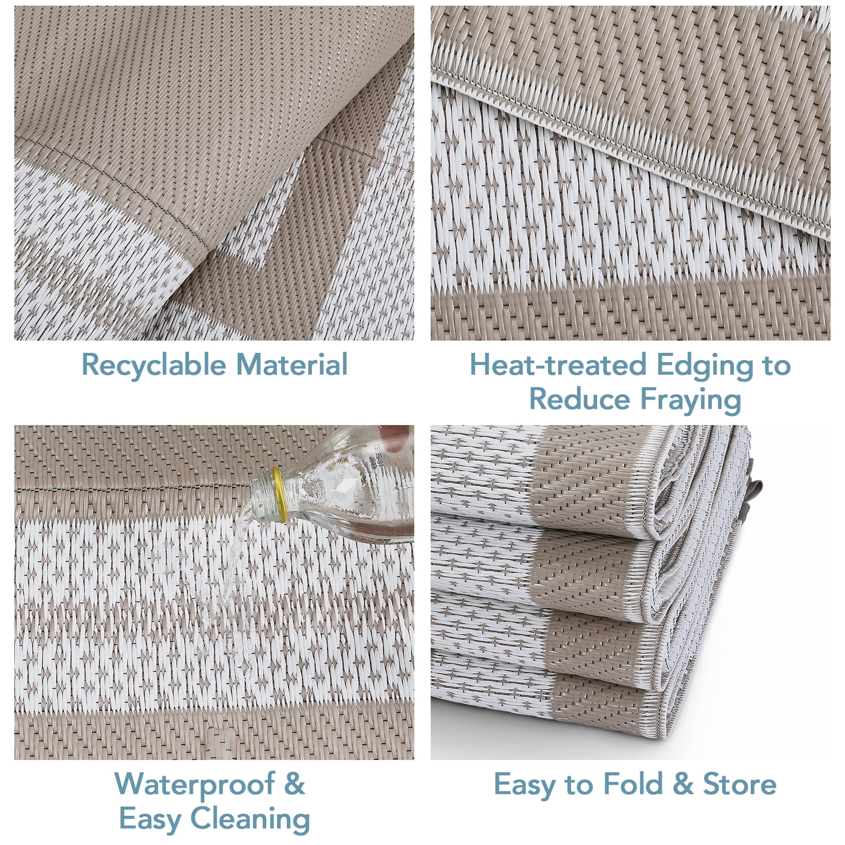 GlowSol 9'x12' Outdoor Rug Plastic Patio Rug Plastic Straw Waterproof Rug Modern Bordered Reversible Camper Rug for RV Backyard Deck Picnic Beach, Gray Coffee