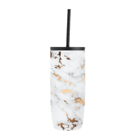 Simple Modern 20 Fluid Ounces Voyager Insulated Stainless Steel Tumbler with Straw - Gold Marble